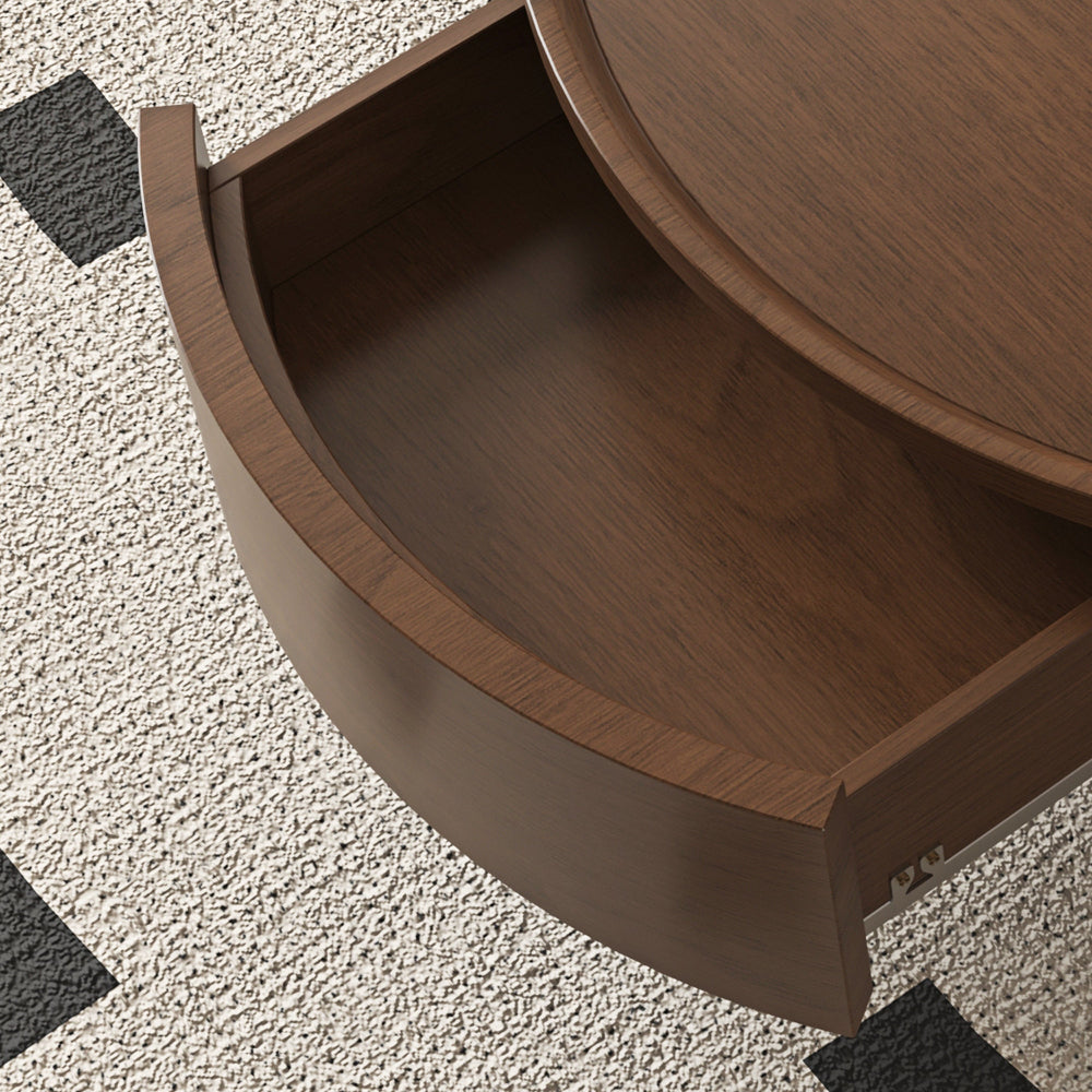 Walnut Round Coffee Table with Hidden Drawer | OROA