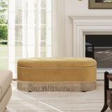 Melindaa - Oval Tufted Bullion Fringe Storage Bench