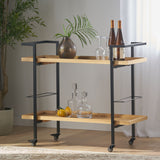 Modern Industrial Bar Cart with Shelving and Casters, Natural Wood and Metal - OROA Online Furniture