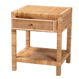 Rattan and Mahogany One Drawer Nightstand – OROA, view 3