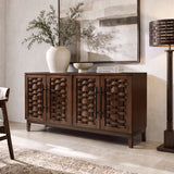 Koa Woven Wood 4-Door Sideboard, Dark Brown Reclaimed Pine - OROA Modern Furniture