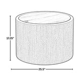 Cream Fabric Storage Tray Table with Walnut-Finish Lid — dimension diagram