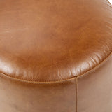 Round Brown Leather Ottoman - OROA