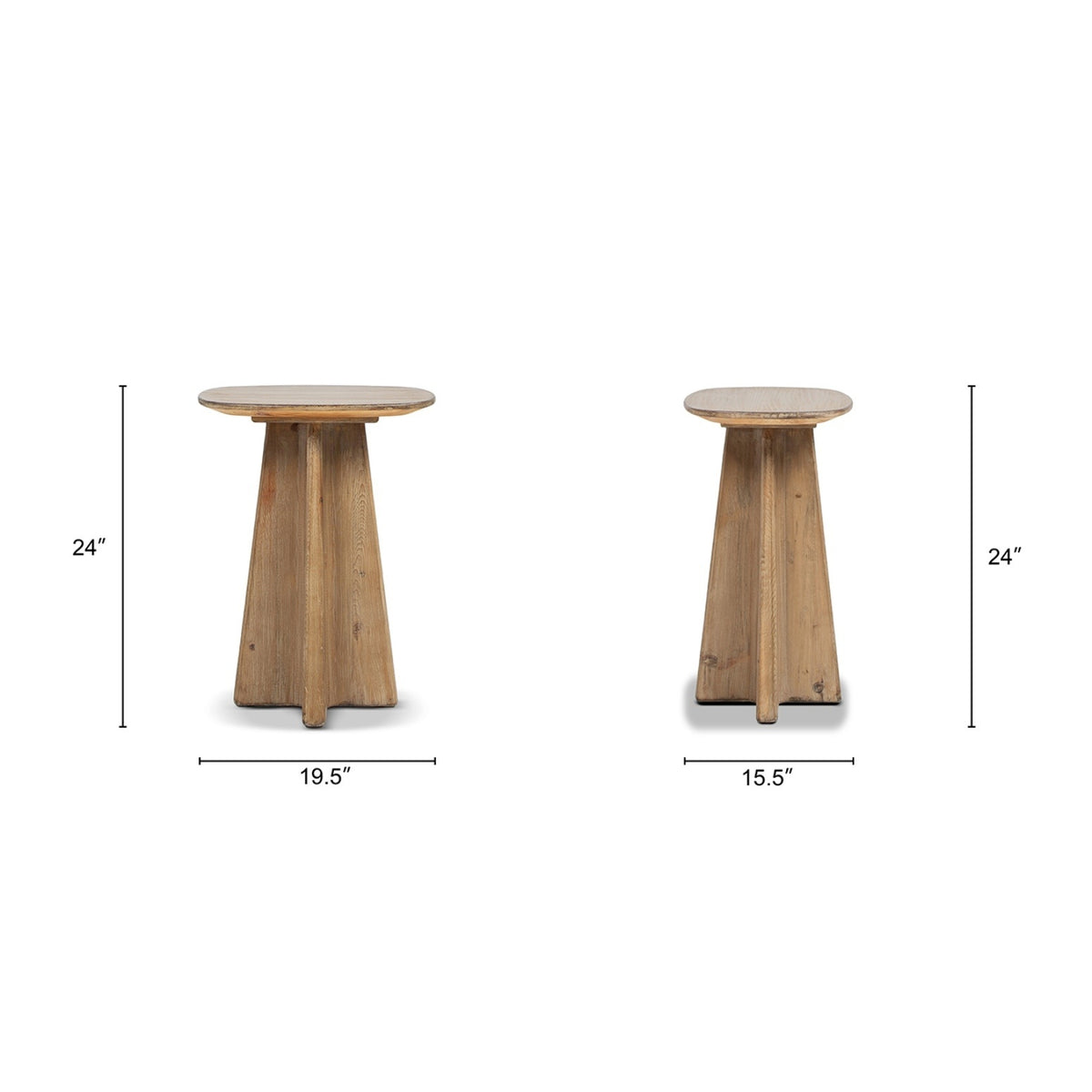 Clarence Rectangular End Table with Sculptural Pedestal Base, Antique Natural Brown Reclaimed Pine - OROA Online Furniture