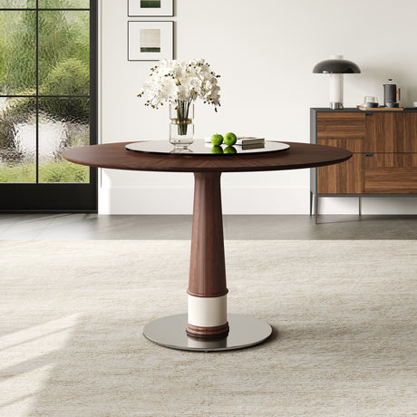Walnut Round Dining Table with Lazy Susan | Catchy (open box)