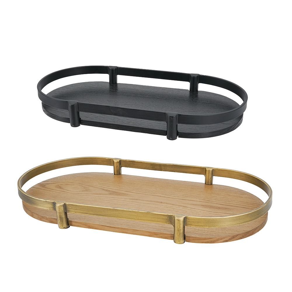 Oval Ash Veneer and Metal Trays — pair with brass and black rails