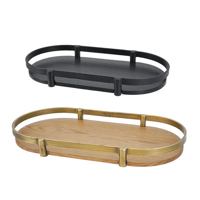 Oval Ash Veneer and Metal Trays — pair with brass and black rails