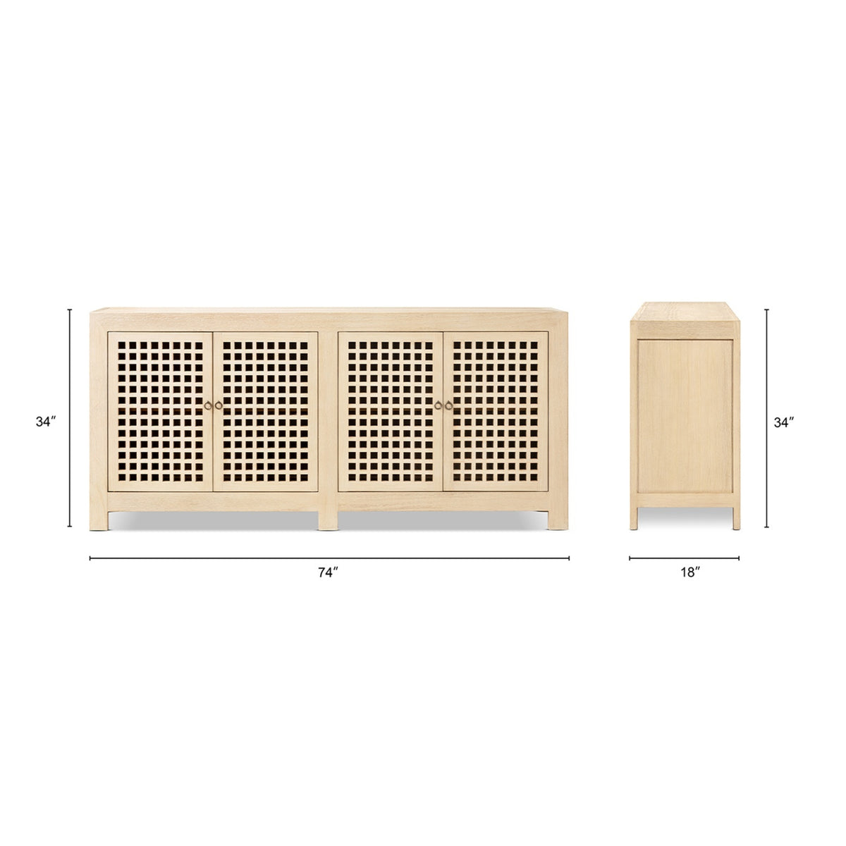 Alden Reclaimed Pine Lattice 4-Door Cabinet, Brushed White - OROA Online Furniture