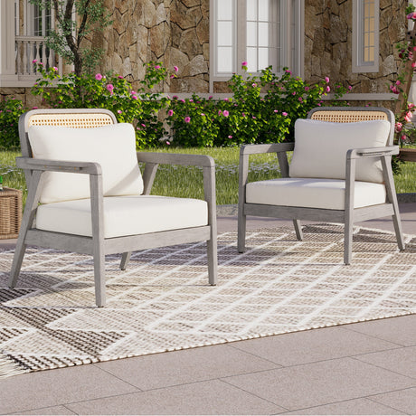 Outdoor Acacia Wood Patio Club Chairs with Cushions (S/2)