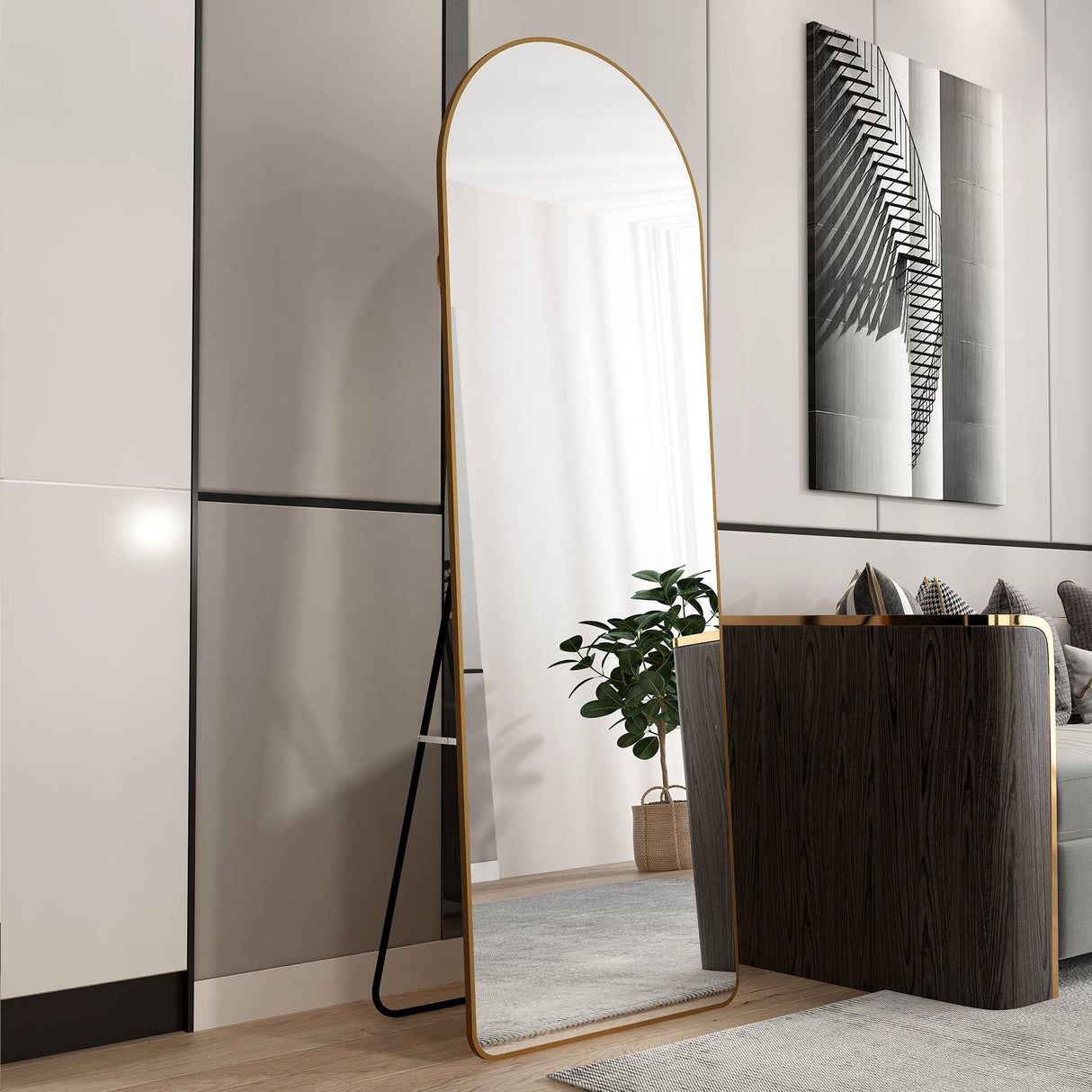 Floor Mounted Full Length Mirror - Gold Frame - OROA