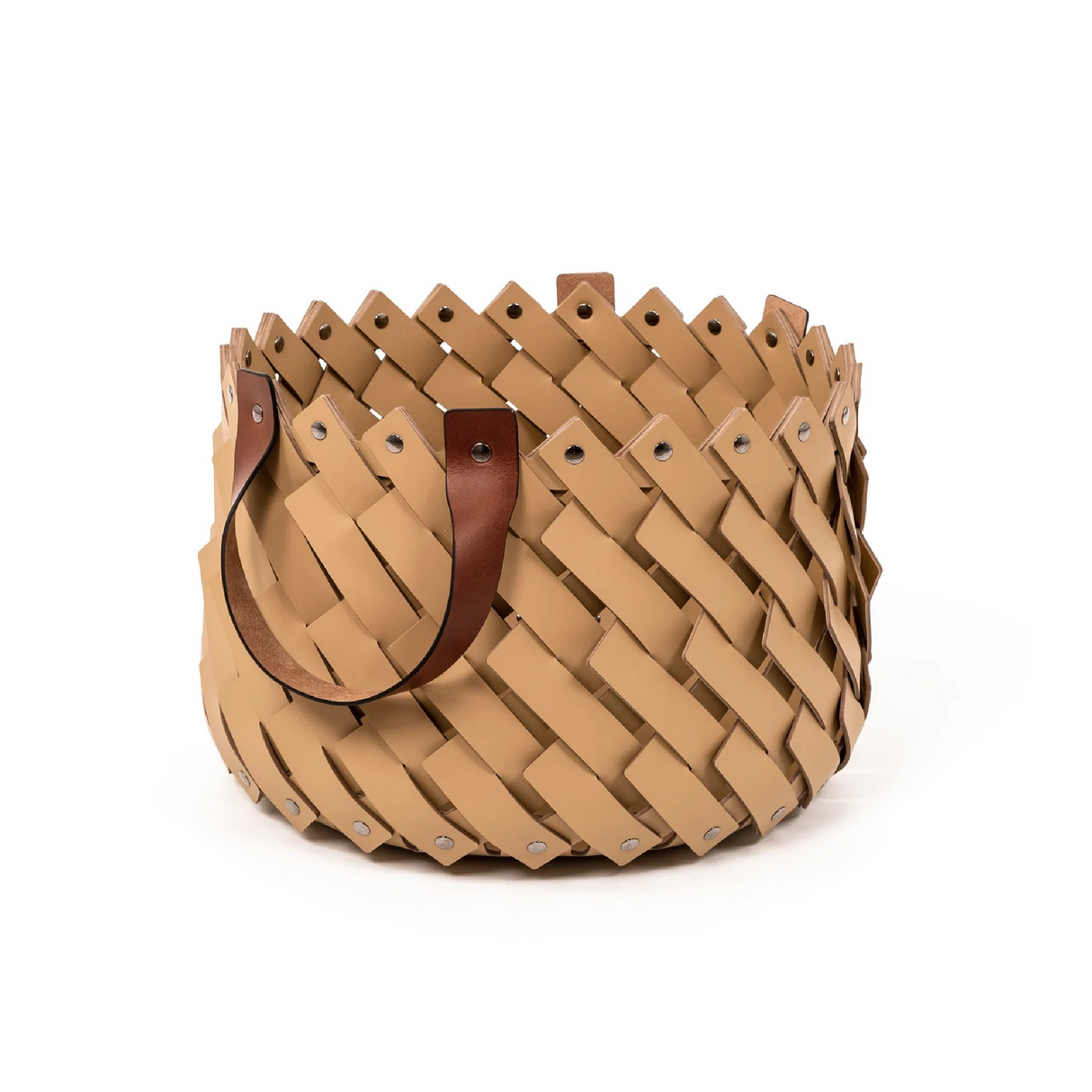 Leather Strips Basket with Handles S | Pinetti Almeria | OROA.com