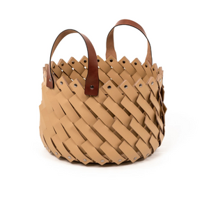 Leather Strips Basket with Handles S | Pinetti Almeria | OROA.com