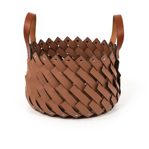 Leather Strips Basket with Handles S | Pinetti Almeria | OROA.com
