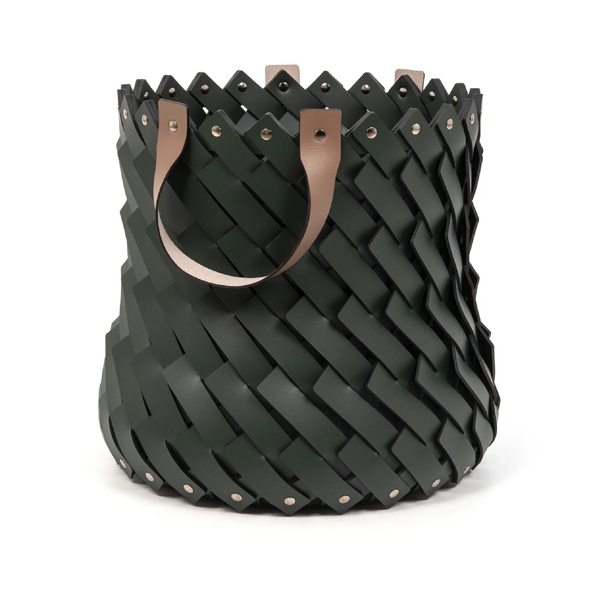 Leather Strips Basket with Handles M | Pinetti Almeria | OROA.com