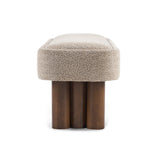Khaki Bouclé Dining Bench with Walnut Legs | Catchy