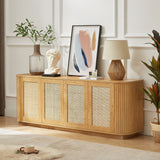Contemporary Wave Shaped TV Stand With Rattan Doors - OROA