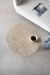 Textured Cream Round Pedestal Side Table – OROA, view 4
