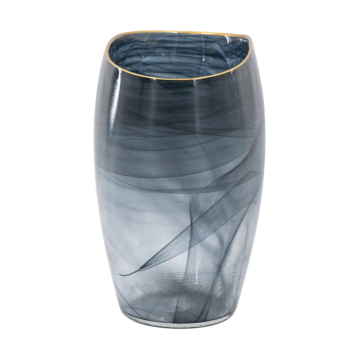 Smokey Black Glass Vase with Gold Rim