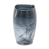 Smokey Black Glass Vase with Gold Rim