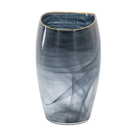 Smokey Black Glass Vase with Gold Rim