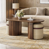 Walnut Oval Coffee Table with Two Nesting Stools | Catchy