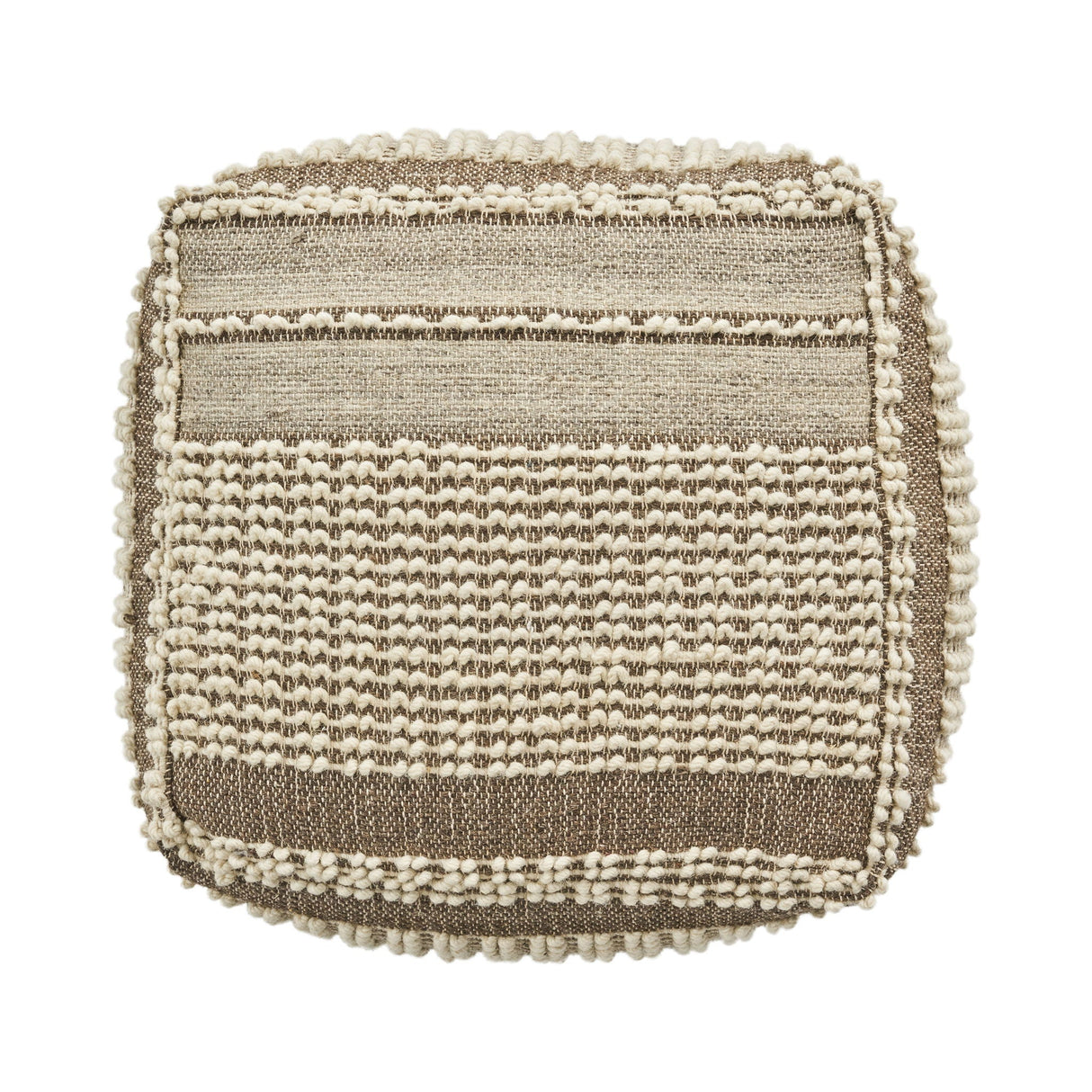 Rustic Wool And Cotton Large Pouf, Handcrafted Tufted Design