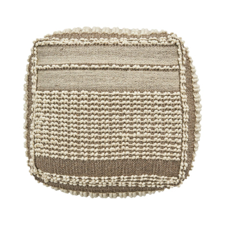 Rustic Wool And Cotton Large Pouf, Handcrafted Tufted Design