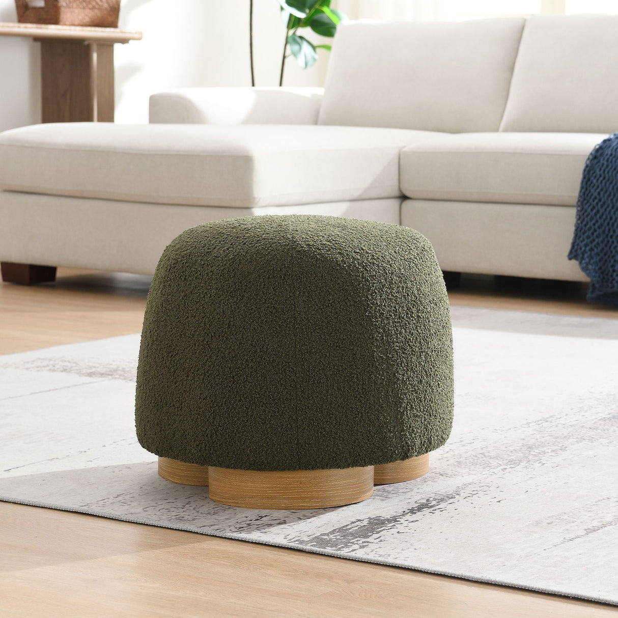 Soft Teddy Fabric Upholstered Ottoman - OROA