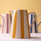 Ceramic Stripe Pitcher, yellow- 8.25 x 8.25 x 8 Inches