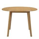 Natural Birch Veneer Round Drop-Leaf Dining Table — front view with leaves raised