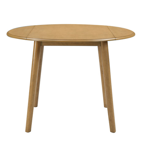 Natural Birch Veneer Round Drop-Leaf Dining Table — front view with leaves raised