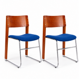 Walnut & Royal Blue Upholstered Dining Chairs (2) | Maison Naturelle