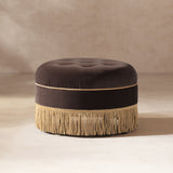 Yolanda Round Upholstered Accent Ottoman, Deep Brown Performance Velvet - OROA Online Furniture