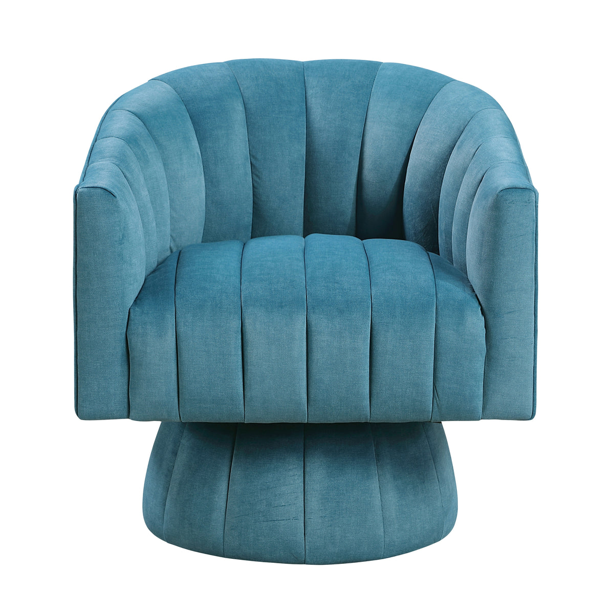 Dark Teal Channel Stitched Velvet Swivel Chair – OROA, view 2
