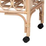 Natural Rattan 2-Tier Wine Cart with Wheels and Bottle Holders, Tropical Coastal Style - OROA Modern Furniture