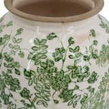 White Ceramic Flower Vase with Green Floral Pattern - OROA