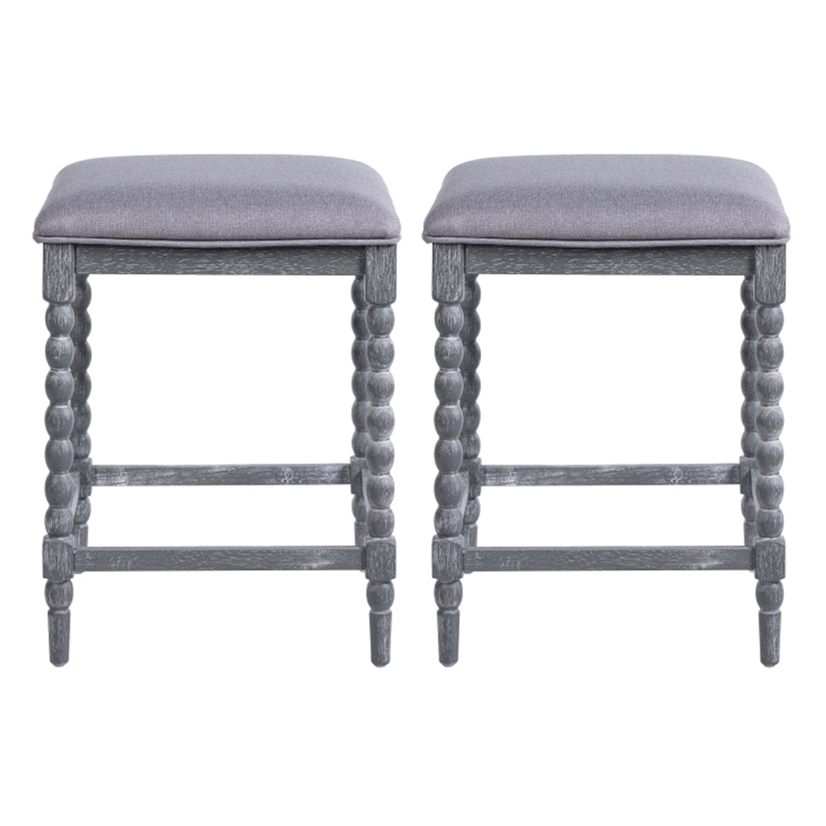 Turned bead-style legs bring a refined rustic character to this set of two counter stools. 