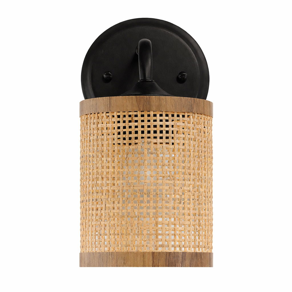 Black Rattan Wall Sconce Wicker - OROA
