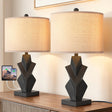Black Sculptural Resin USB-C Table Lamps — lit pair on a console