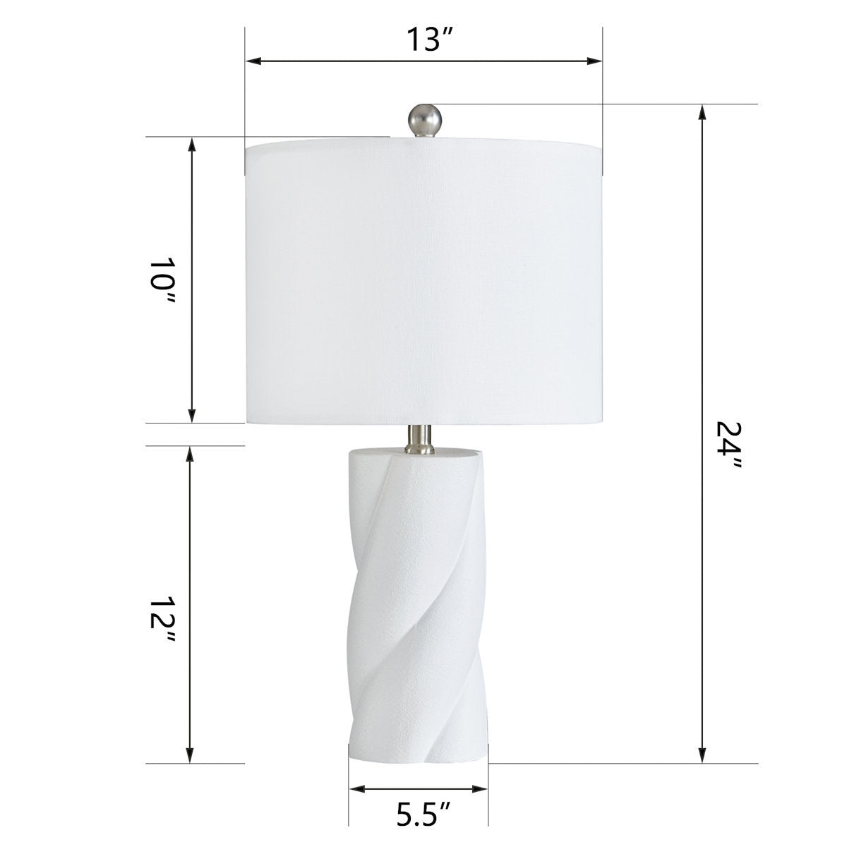 White Sculpted Ceramic Table Lamps — dimension diagram