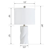 White Sculpted Ceramic Table Lamps — dimension diagram