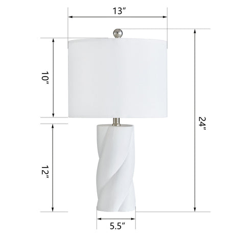 White Sculpted Ceramic Table Lamps — dimension diagram