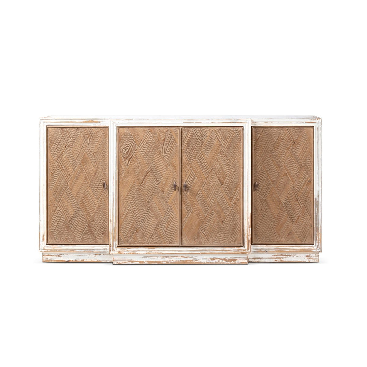 Amelie Patchwork 4-Door Sideboard, Antique White and Medium Brown Reclaimed Pine - OROA Online Furniture