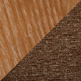 Dark brown upholstered counter stool with wood legs — wood and fabric close-up
