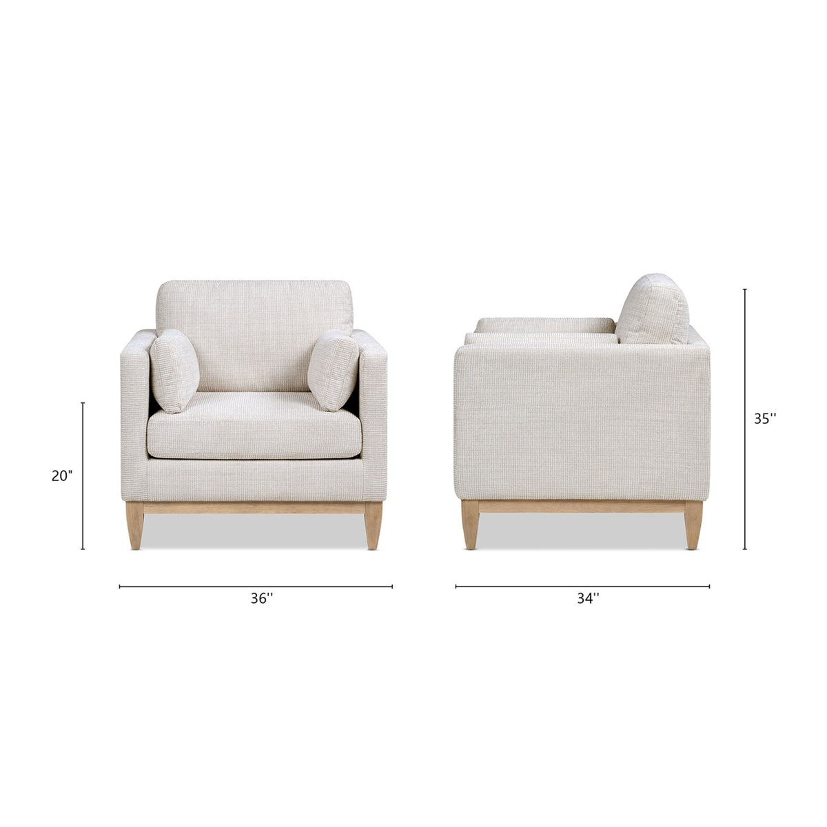 Knox Modern Farmhouse Arm Chair, Light Beige Chenille with Pinewood Frame - OROA Online Furniture