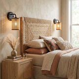 Black Rattan Wall Sconce Wicker - OROA