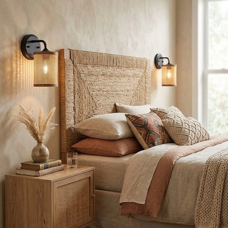 Black Rattan Wall Sconce Wicker | OROA