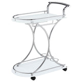 Allen 2-Tier Glass Shelf Bar Cart with Stemware and Wine Rack, White and Chrome Metal - OROA Modern Furniture