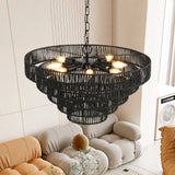 Rustic 5-Tier Black Hemp Rope Pendant Light Chandelier