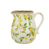 White Ceramic Pitcher Vase with Lemon Motif - OROA